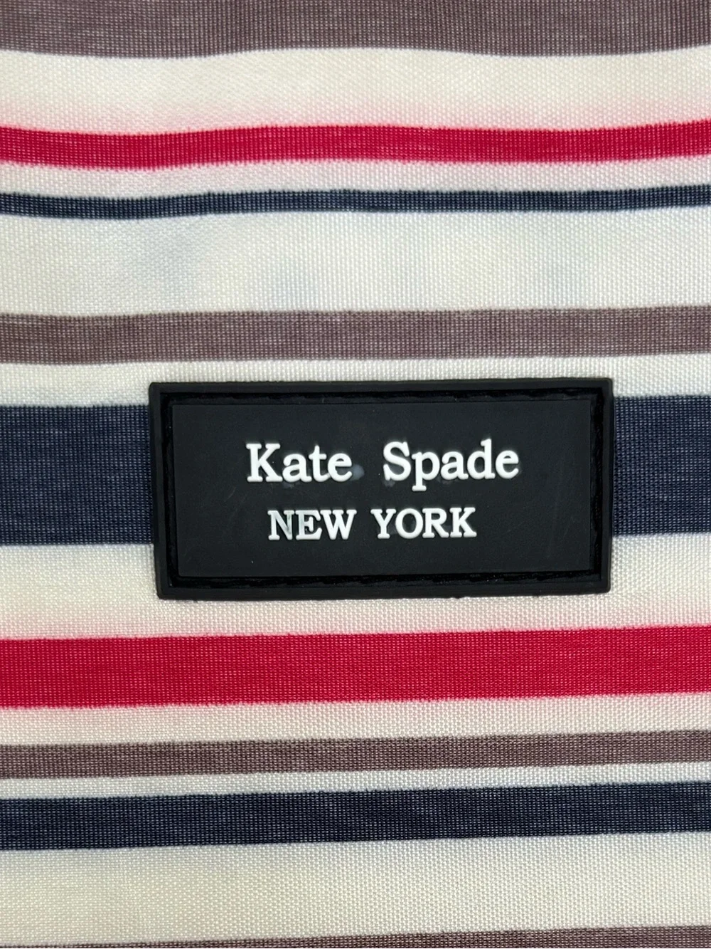Kate Spade Striped Shoulder Bag Tote Tan Red Navy Travel Nautical Coastal Luxury